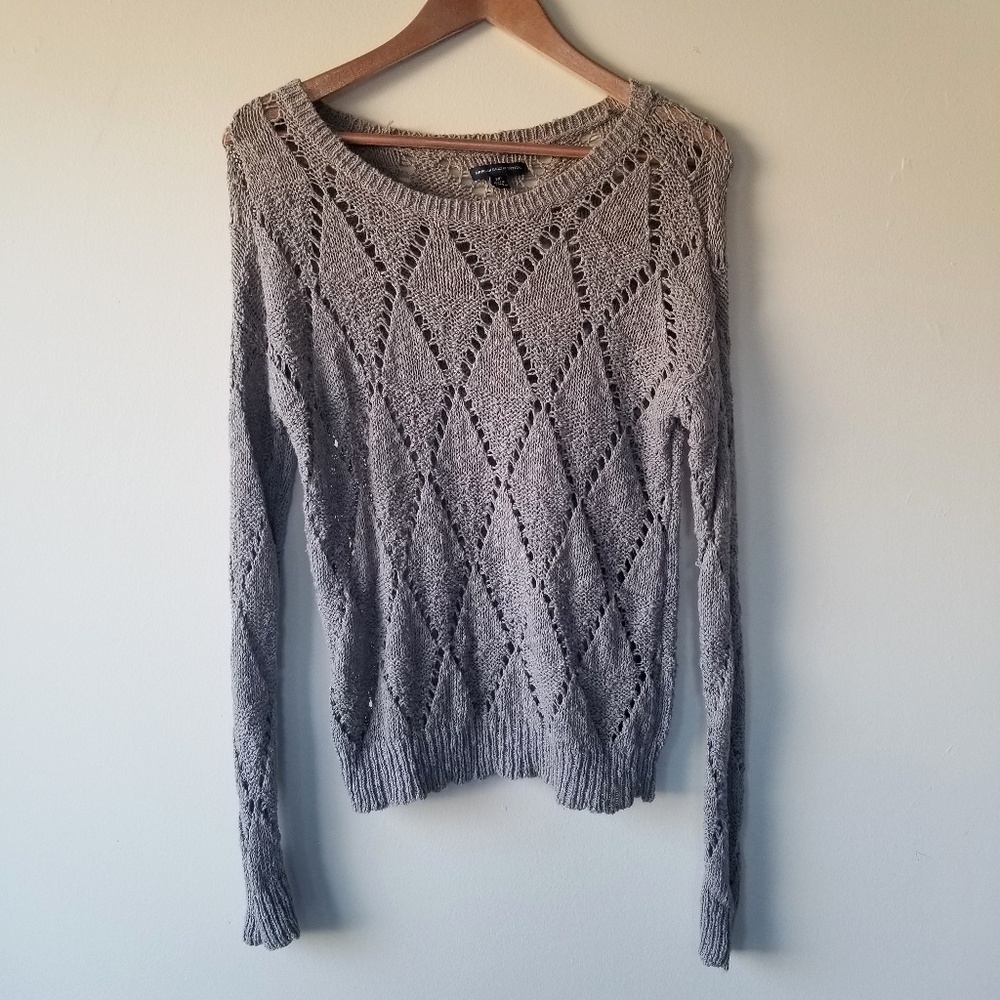  American Eagle: Grey open crochet sweater SP